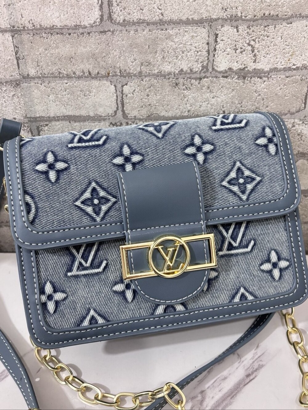 Denim Monogram Crossbody with Gold Hardware